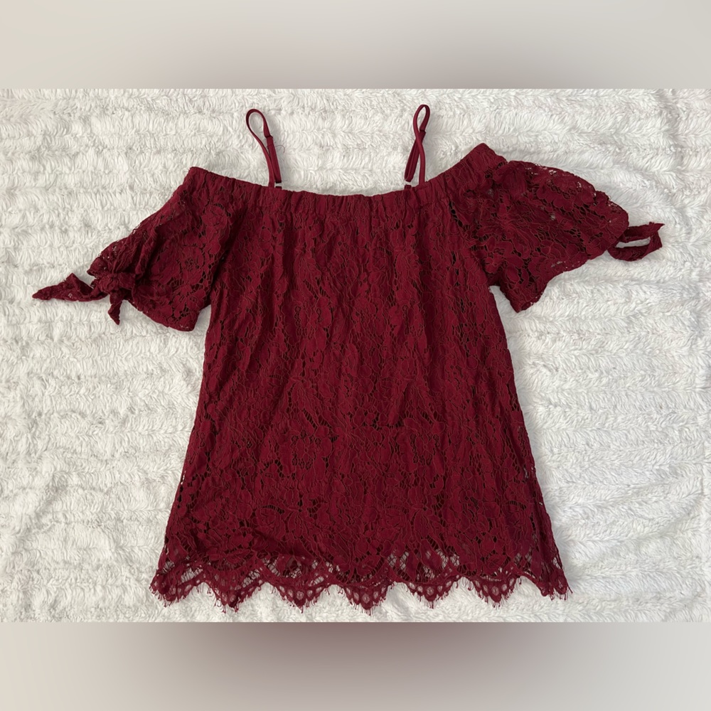 No Boundaries Maroon Lace Cold Shoulder Top